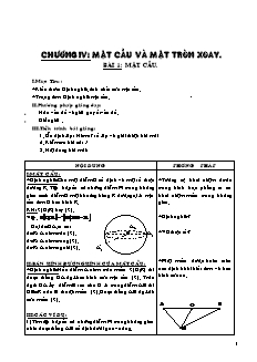 Giáo án Hình học khối 11 - Chương IV: Mặt cầu và mặt tròn xoay