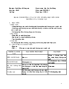 Giáo án môn Công nghệ lớp 10 - Bài 40: Ảnh hưởng của các yếu tố hóa học đến sinh trưởng của vi sinh vật