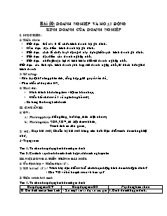 Giáo án môn Công nghệ lớp 10 - Bài 50: Doanh nghiệp và hoạt động kinh doanh của doanh nghiệp