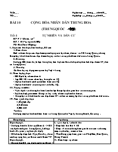 Giáo án môn Địa lý 11 bài 10: Cộng hòa nhân dân Trung Hoa (Trung Quốc) - Tiết 1: Tự nhiên và dân cư