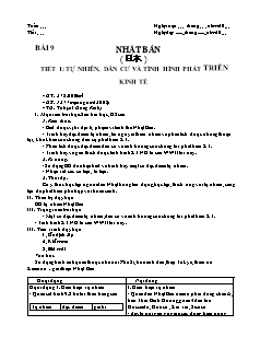 Giáo án môn Địa lý 11 bài 9: Nhật Bản - Tiết 1: Tự nhiên, dân cư và tình hình phát triển kinh tế