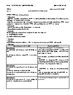 Giáo án môn Địa lý lớp 12 - Trường THPT Đức Thọ - Bài 21: Lao động và việc làm