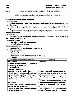 Giáo án môn học Địa lý 10 - Bài 25: Sinh quyển - Các nhân tố ảnh hưởng đến sự phát triển và phân bố của sinh vật