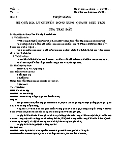 Giáo án môn học Địa lý 10 - Bài 7: Thực hành hệ quả địa lý chuyển động xung quanh mặt trời của trái đất