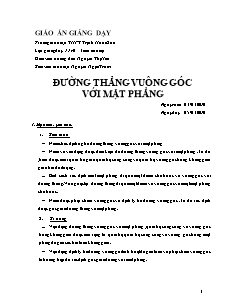 Giáo án môn Toán 11 - Đường thẳng vuông góc với mặt phẳng