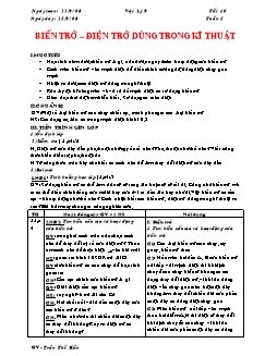 Giáo án môn Vật lý 9 - Tiết 10: Biến trở – Điện trở dùng trong kĩ thuật