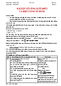 Giáo án môn Vật lý 9 - Tiết 14: Bài tập về công suất điện và điện năng sử dụng