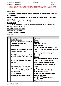 Giáo án môn Vật lý 9 - Tiết 17: Bài tập vận dụng định luật jun - Len - xơ