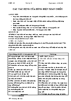 Giáo án môn Vật lý 9 - Tiết 39: Các tác dụng của dòng điện xoay chiều
