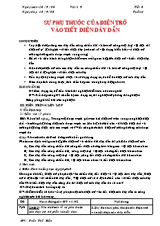 Giáo án môn Vật lý 9 - Tiết 8: Sự phụ thuộc của điện trở vào tiết diện dây dẫn