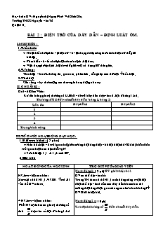 Giáo án môn Vật lý 9 - Trường Nguyễn Văn Tố - Bài 2: Điện trở của dây dẫn – Định luật ôm