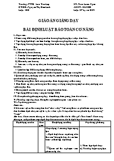 Giáo án thực tập môn Vật lý 10 - Bài: Định luật bảo toàn cơ năng