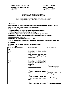 Giáo án thực tập môn Vật lý 10 - Bài: Định luật bôi - Lơ – ma - ri- ốt