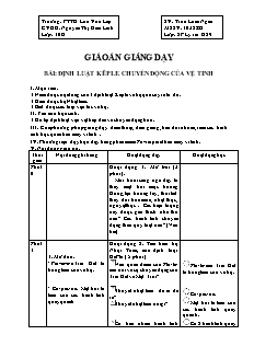 Giáo án thực tập môn Vật lý 10 - Bài: Định luật kêple, chuyển động của vệ tinh