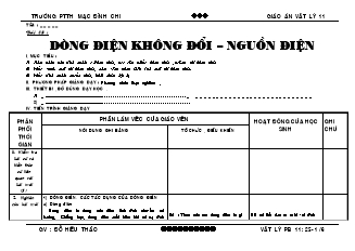 Giáo án Vật lý 11 - Bài 25: Dòng điện không đổi – Nguồn điện