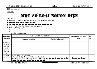 Giáo án Vật lý 11 - Bài 26: Một số loại nguồn điện