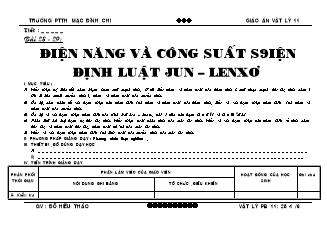 Giáo án Vật lý 11 - Bài 28, 29: Điện năng và công suất s9iện định luật jun – lenxơ