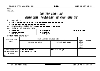 Giáo án Vật lý 11 - Bài 59: Qui tắc len – xơ định luật fa - Ra - đây về cảm ứng từ