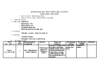 Kế hoạch dạy hoc môn: Địa lí lớp 9