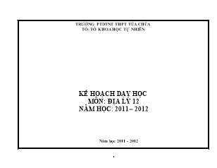 Kế hoạch dạy học môn: Địa lý 12