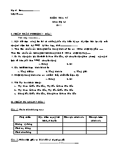 Kiểm tra 45 phút môn: Địa lí 10 - Đề 1