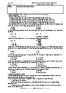 Kiểm tra một tiết chương điện học môn Vật lý lớp 9 - Đề A
