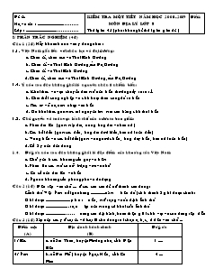 Kiểm tra một tiết năm học 2008 - 2009 môn Địa lý lớp 8
