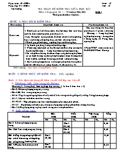 Ma trận đề kiểm tra giữa học kì I môn công nghệ 10 năm 2011 - 2012