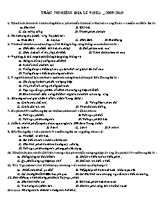 Trắc nghiệm địa lí 9 học kì 1 năm học 2009-2010