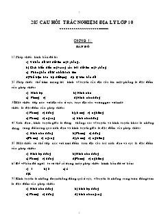 285 câu hỏi trắc nghiệm Địa lý lớp 10
