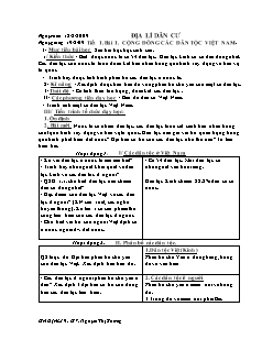 Bài giảng môn học Địa lý lớp 9 - Tiết 1 - Bài 1: Cộng đồng các dân tộc Việt Nam (Tiết 30)