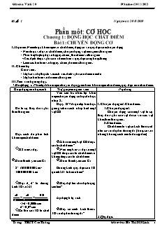 Bài giảng môn học Vật lý lớp 10 - Bài 1: Chuyển động cơ (tiết 11)