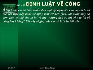 Bài giảng Vật lý lớp 8 bài 14: Định luật về công