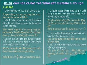 Bài giảng Vật lý lớp 8 bài 18: Câu hỏi và bài tập tổng kết chương I: Cơ học