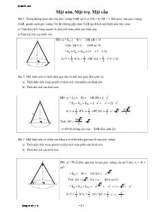 Bài tập Mặt nón, mặt trụ, mặt cầu