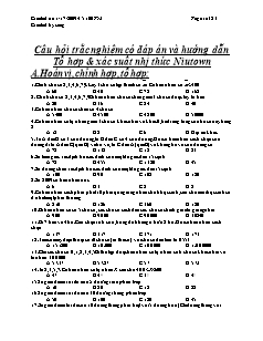 Câu hỏi trắc nghiệm có đáp án và hướng dẫn tổ hợp và xác suất nhị thức Newton