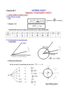 Chuyên đề 7: Lượng giác trọng tâm kiến thức