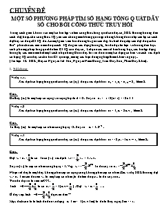 Chuyên đề Một số phương pháp tìm số hạng tổng quát dãy số cho bởi công thức truy hồi
