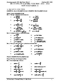 Đề cương ôn tập thi HKI – Môn Toán – Khối 11