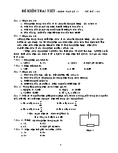 Đề kiểm tra 1 tiết – Môn Vật lý 11 - Mã đề: 102