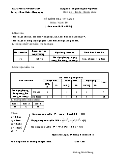 Đề kiểm tra 15 phút lần I môn: Vật lý 10 (năm học 2010 – 2011)