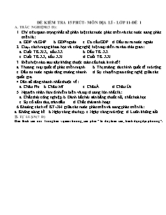 Đề kiểm tra 15 phút- Môn Địa lí - lớp 11- đề 1