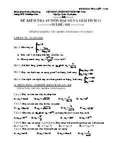 Đề kiểm tra 45' môn Đại số và giải tích 11 - Đề 1