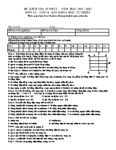 Đề kiểm tra 45 phút - Năm học 2012 - 2013 môn Lí – lớp 11