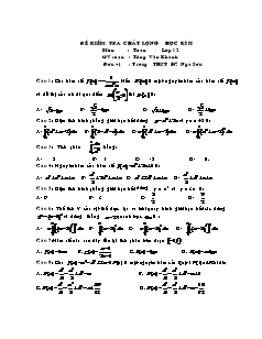 Đề kiểm tra chất lượng học kì II môn: Toán - Lớp 12 - Tống Văn Khánh
