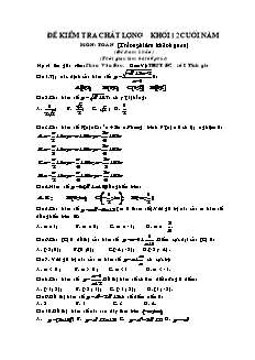 Đề kiểm tra chất lượng khối 12 cuối năm môn: Toán (trắc nghiệm khách quan)