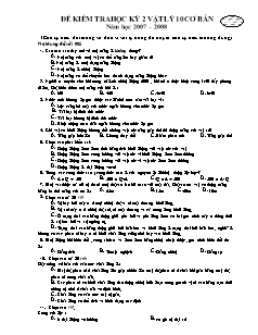 Đề kiểm tra học kỳ 2 Vật lý 10 cơ bản năm học 2007 – 2008