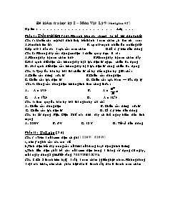 Đề kiểm tra học kỳ I – Môn Vật Lý 9 (thời gian 45 phút)