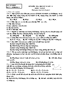 Đề kiểm tra học kỳ II lớp 10 môn: Vật lý