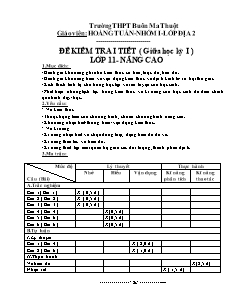 Đề kiểm tra i tiết ( giữa học kỳ I ) Địa lớp 11- Nâng cao